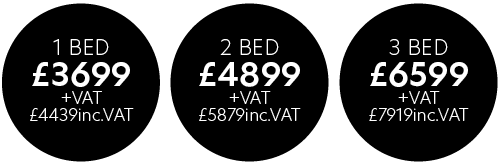 Core Contemporary furniture prices - 1 bed £3699+VAT, 2 bed £4899+VAT, 3 bed £6599+VAT