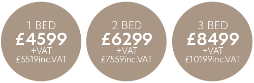 Contemporary furniture package prices - 1 bed £4599+VAT, 2 bed £6299+VAT, 3 bed £8499+VAT